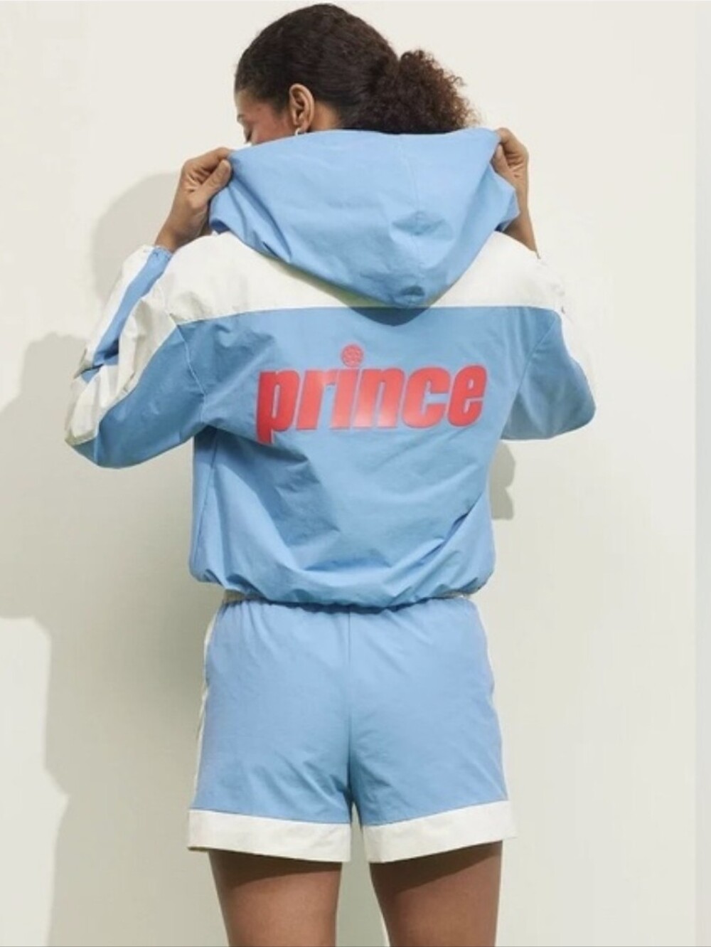 Prince + Target Hooded Pickleball Jacket Cropped Zip Front Womens M Blue & White